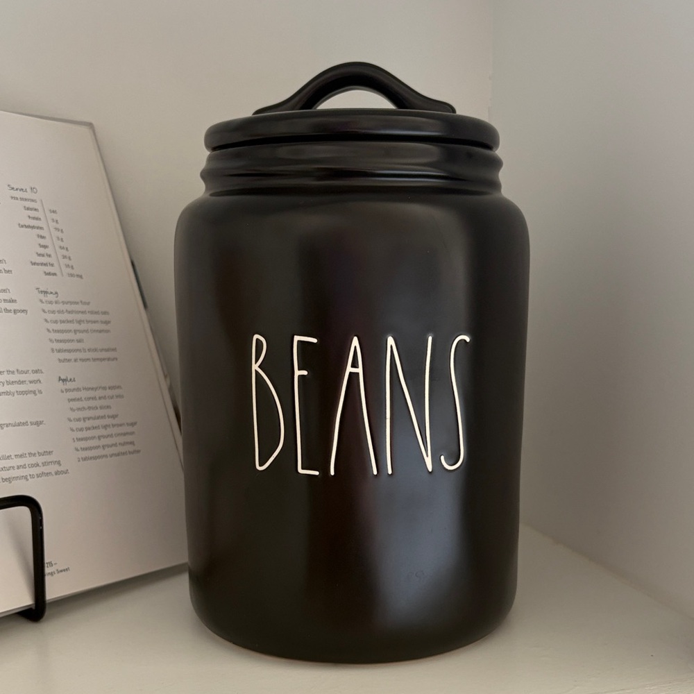 Rae Dunn Black Ceramic “Beans” Storage Jar